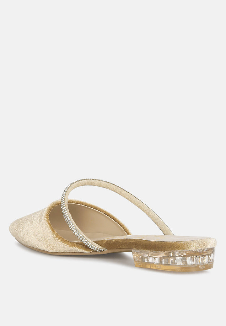 turnon velvet diamante detail flat mules by ruw#color_latte