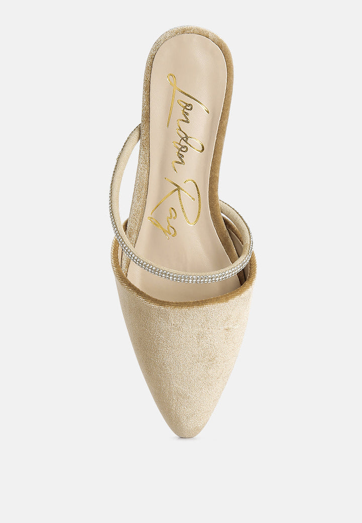 turnon velvet diamante detail flat mules by ruw#color_latte