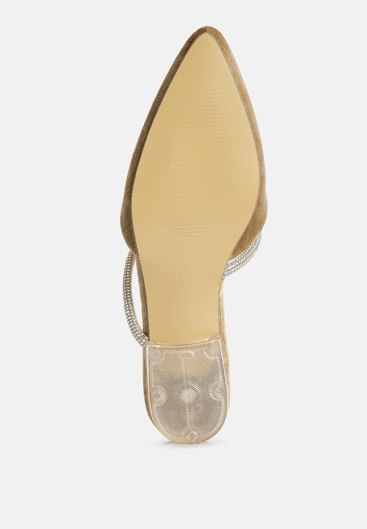turnon velvet diamante detail flat mules by ruw#color_latte