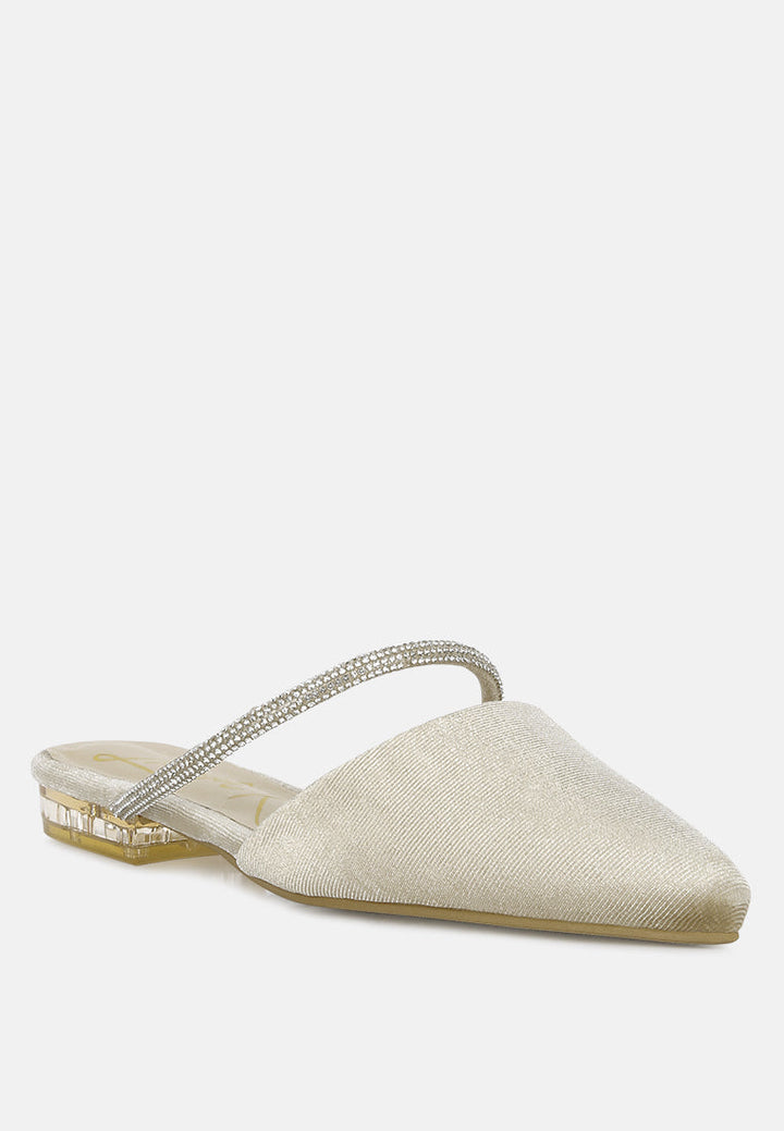 turnon velvet diamante detail flat mules by ruw#color_khaki