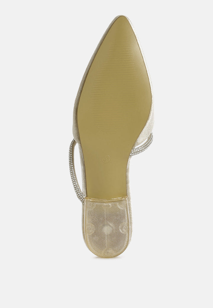 turnon velvet diamante detail flat mules by ruw#color_khaki