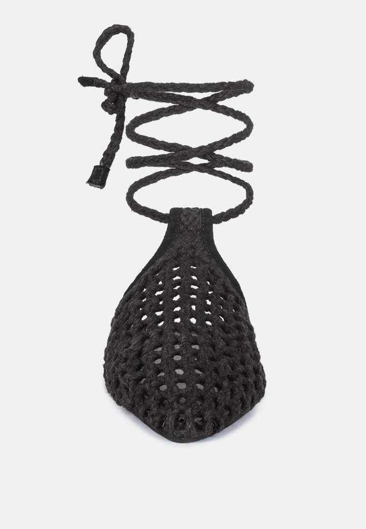 tutsi handwoven honeycomb cotton tie up mules flats by ruw#color_black