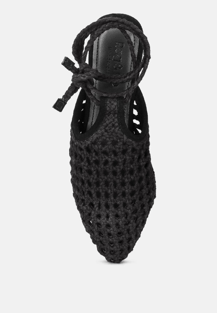 tutsi handwoven honeycomb cotton tie up mules flats by ruw#color_black