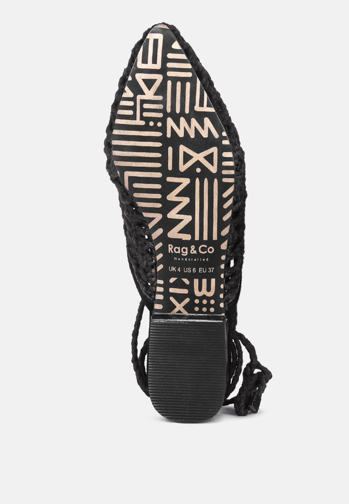 tutsi handwoven honeycomb cotton tie up mules flats by ruw#color_black