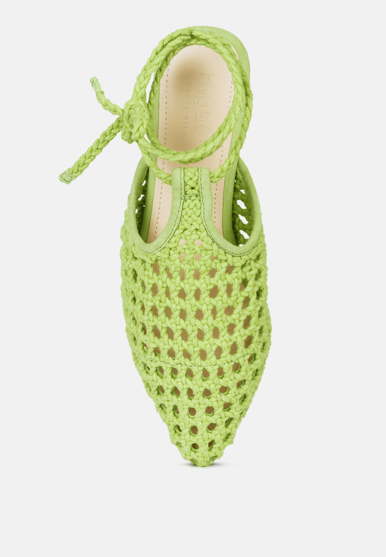 tutsi handwoven honeycomb cotton tie up mules flats by ruw#color_green