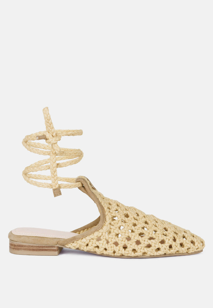 tutsi handwoven honeycomb cotton tie up mules flats by ruw#color_nude