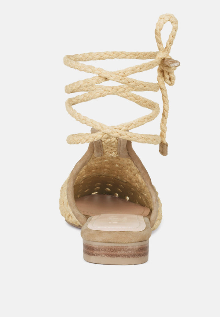 tutsi handwoven honeycomb cotton tie up mules flats by ruw#color_nude