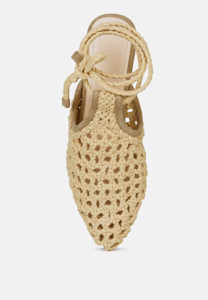 tutsi handwoven honeycomb cotton tie up mules flats by ruw#color_nude