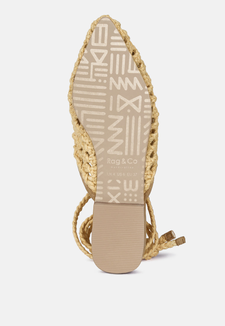 tutsi handwoven honeycomb cotton tie up mules flats by ruw#color_nude