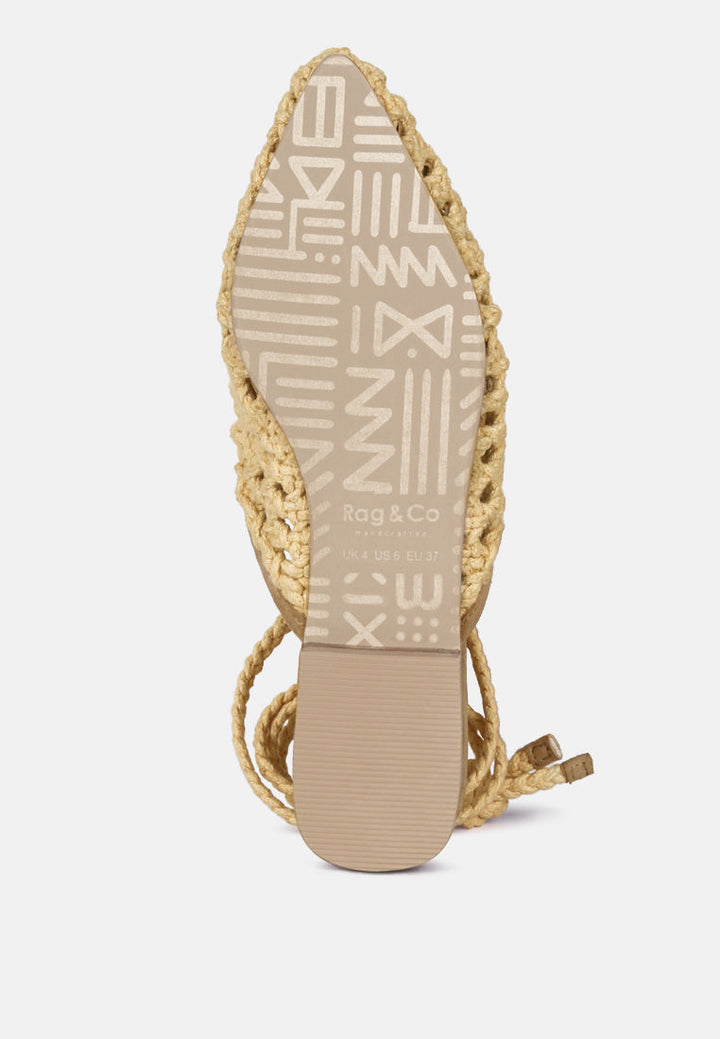 tutsi handwoven honeycomb cotton tie up mules flats by ruw#color_nude