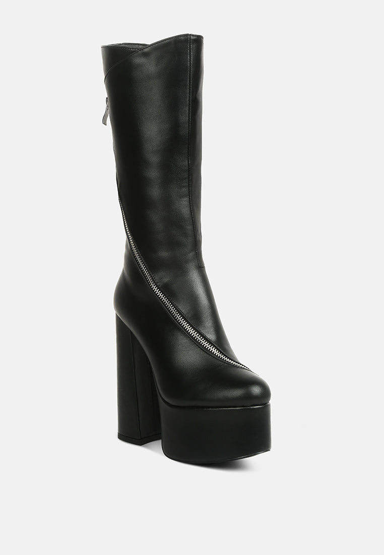 tzar faux leather high heeled platfrom calf boots by ruw#color_black