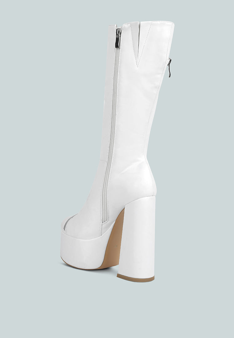 tzar faux leather high heeled platfrom calf boots by ruw#color_white