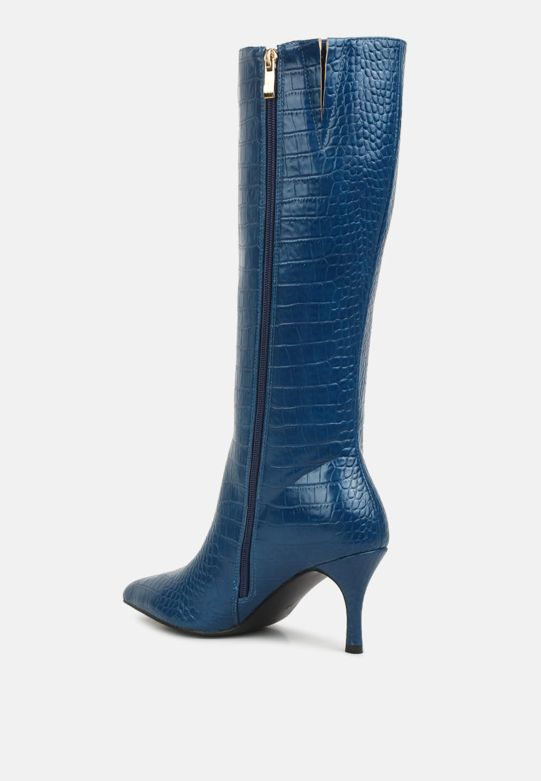uptown pointed mid heel calf boots by ruw#color_navy