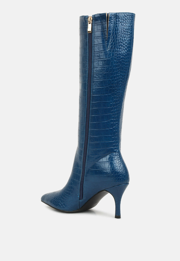 uptown pointed mid heel calf boots by ruw#color_navy