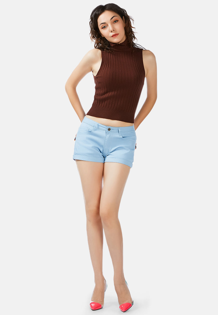 upturned hem shorts by ruw#color_light-blue