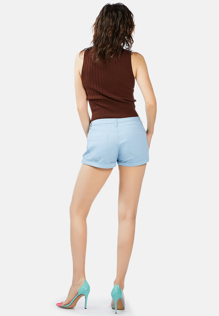 upturned hem shorts by ruw#color_light-blue