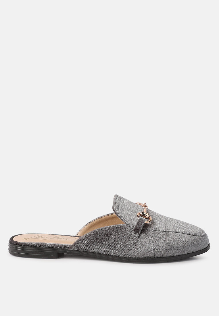 velvet buckled flat mules by ruw#color_grey-velvet