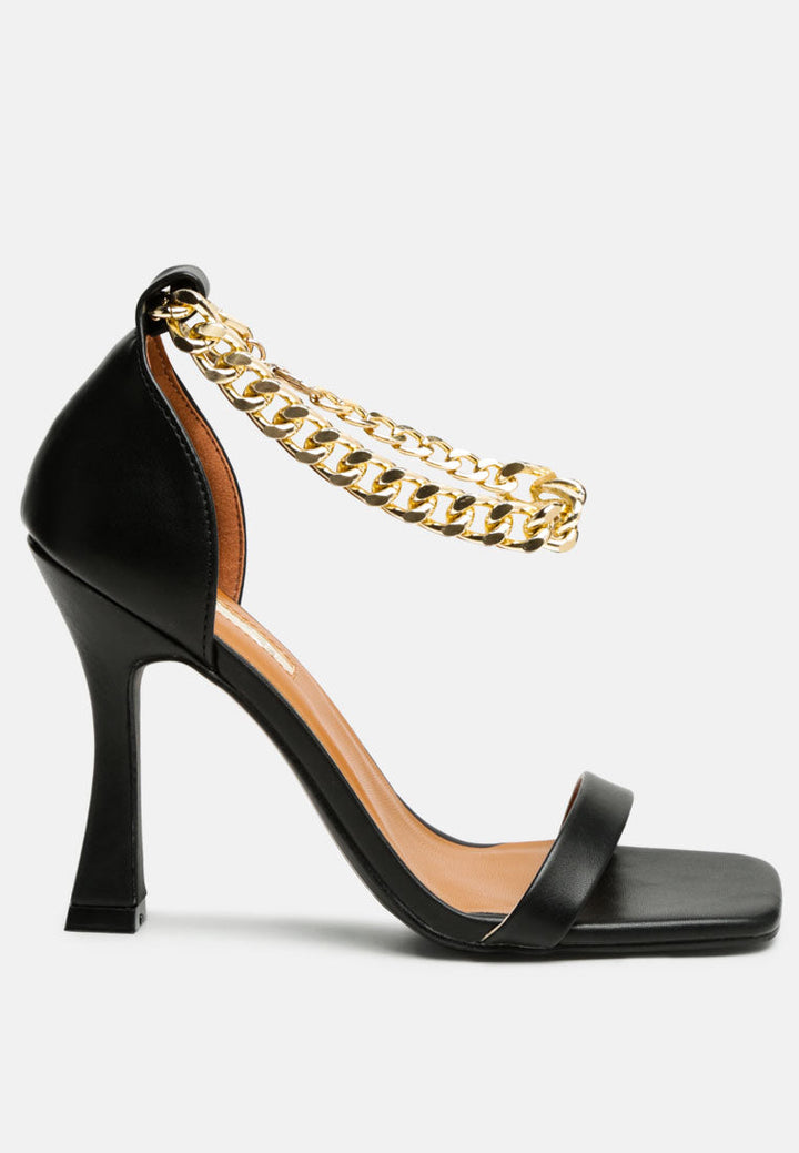 venusta metallic chain detail spool heel sandals by ruw#color_black