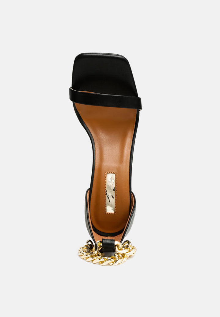 venusta metallic chain detail spool heel sandals by ruw#color_black