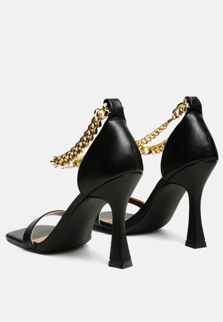venusta metallic chain detail spool heel sandals by ruw#color_black