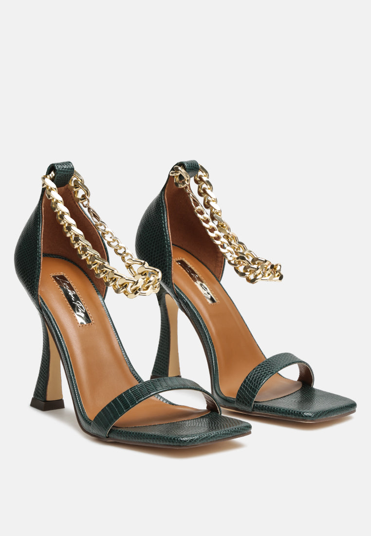 venusta metallic chain detail spool heel sandals by ruw#color_green
