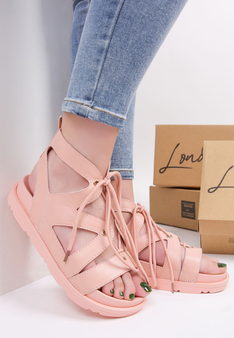 voopret tie-up flat sandals by ruw#color_pink