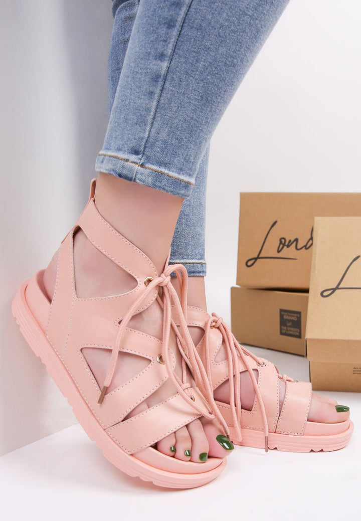 voopret tie-up flat sandals by ruw#color_pink