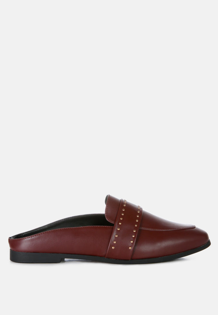 walkout faux leather studded detail mules by ruw#color_burgundy