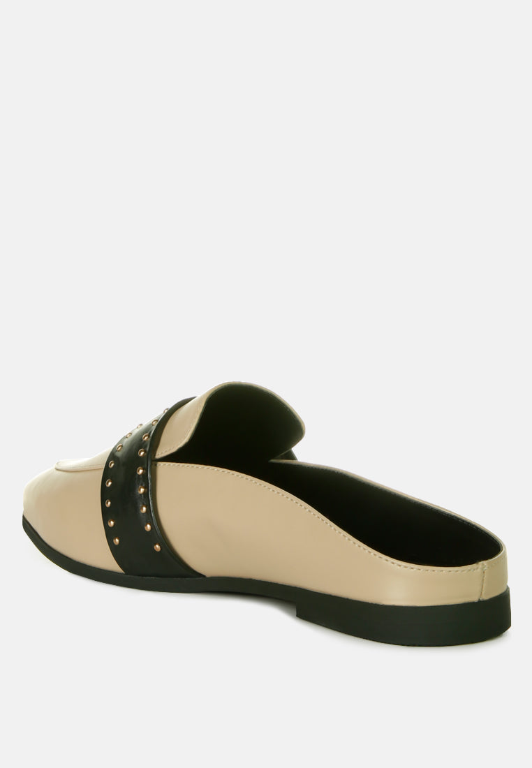 walkout faux leather studded detail mules by ruw#color_taupe