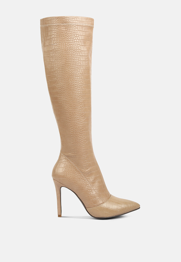 wheedle croc high heeled calf boots by ruw#color_taupe