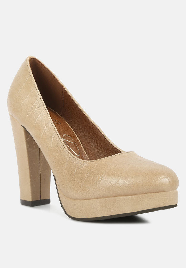 whitley croc texture high block heel pumps by ruw#color_beige