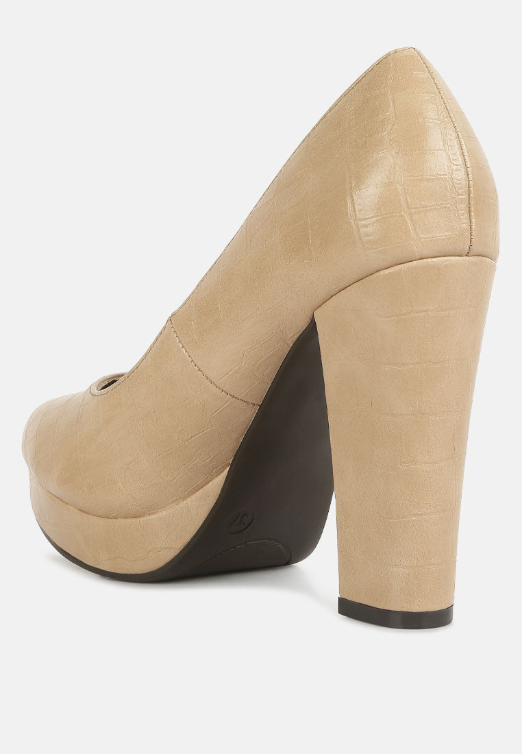 whitley croc texture high block heel pumps by ruw#color_beige