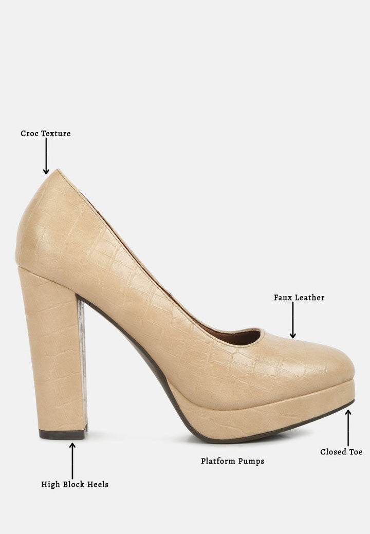 whitley croc texture high block heel pumps by ruw#color_beige