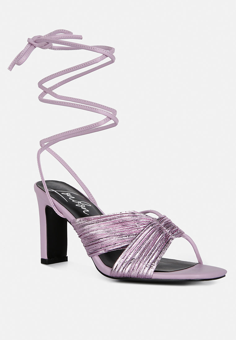 xuxa metallic tie up italian block heel sandals by ruw#color_purple