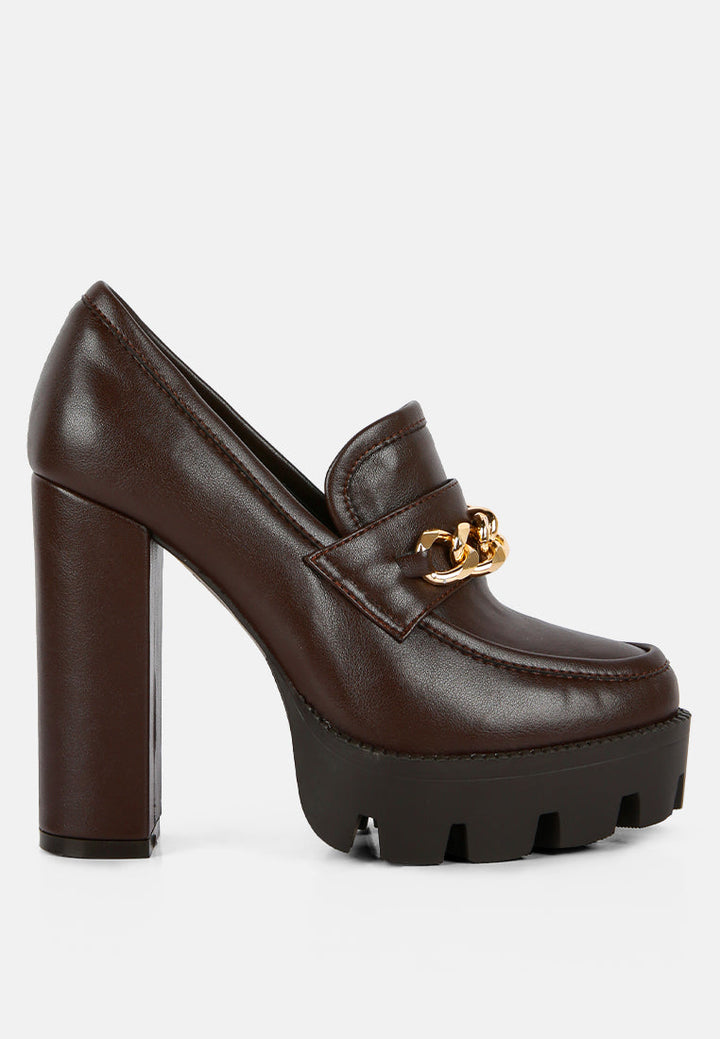 y2k chunky high block heeled loafers by ruw#color_brown