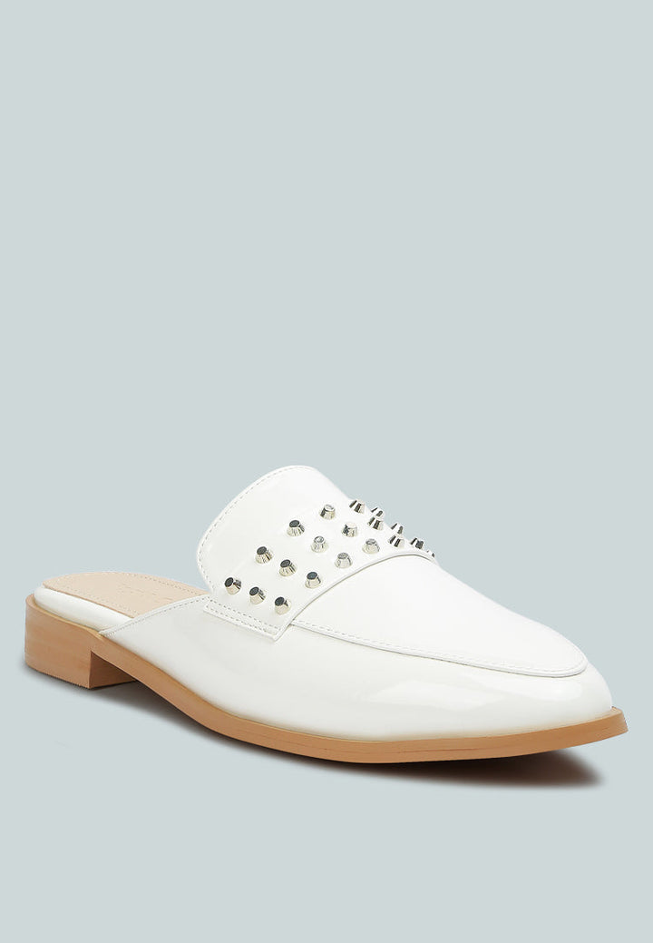 yashta patent studded flat mules by ruw#color_white