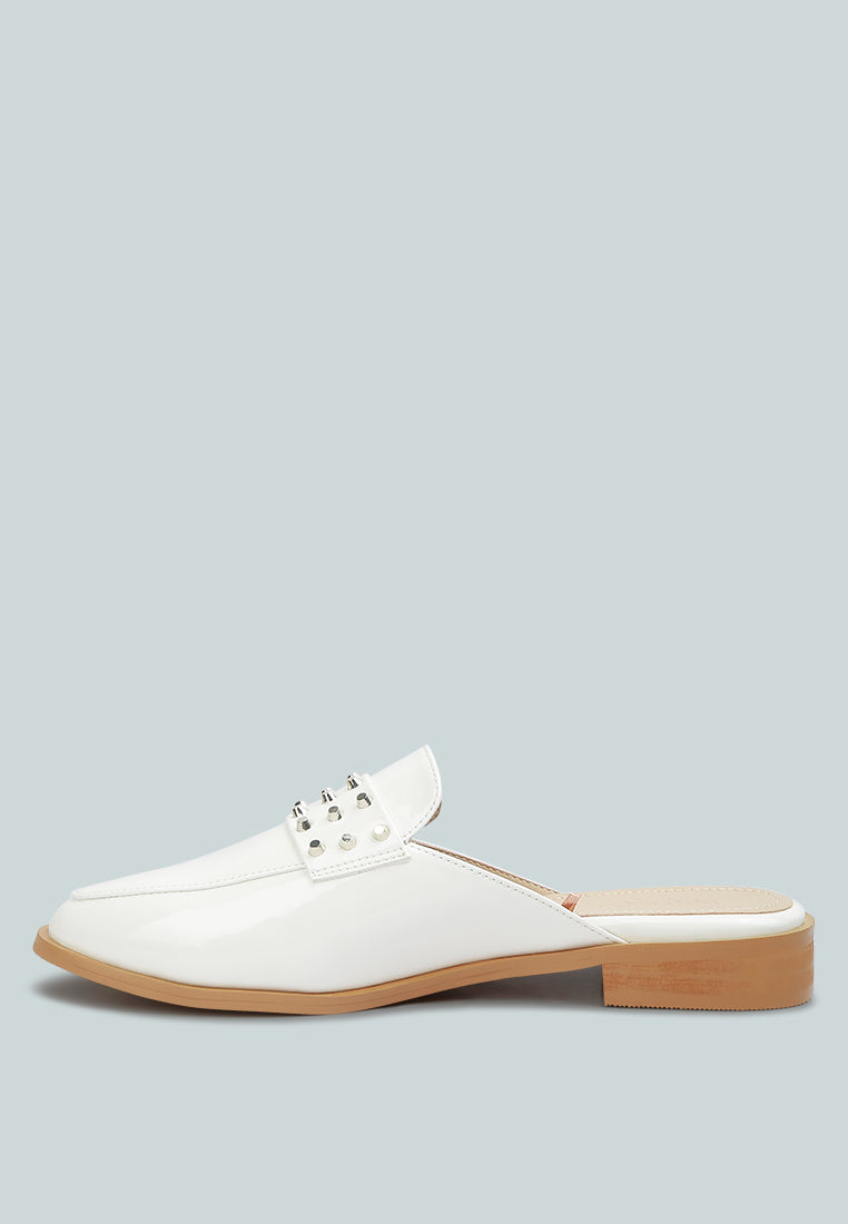 yashta patent studded flat mules by ruw#color_white