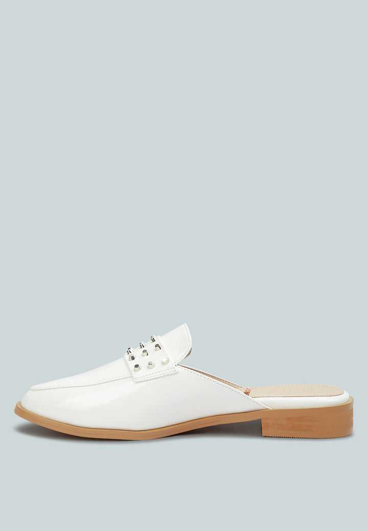 yashta patent studded flat mules by ruw#color_white