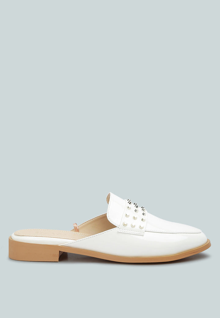 yashta patent studded flat mules by ruw#color_white