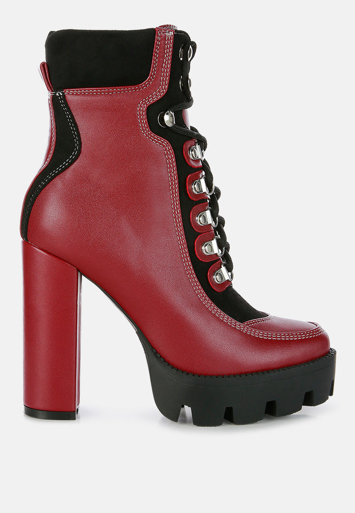 yeti high heel lace up biker boots by ruw#color_burgundy-black