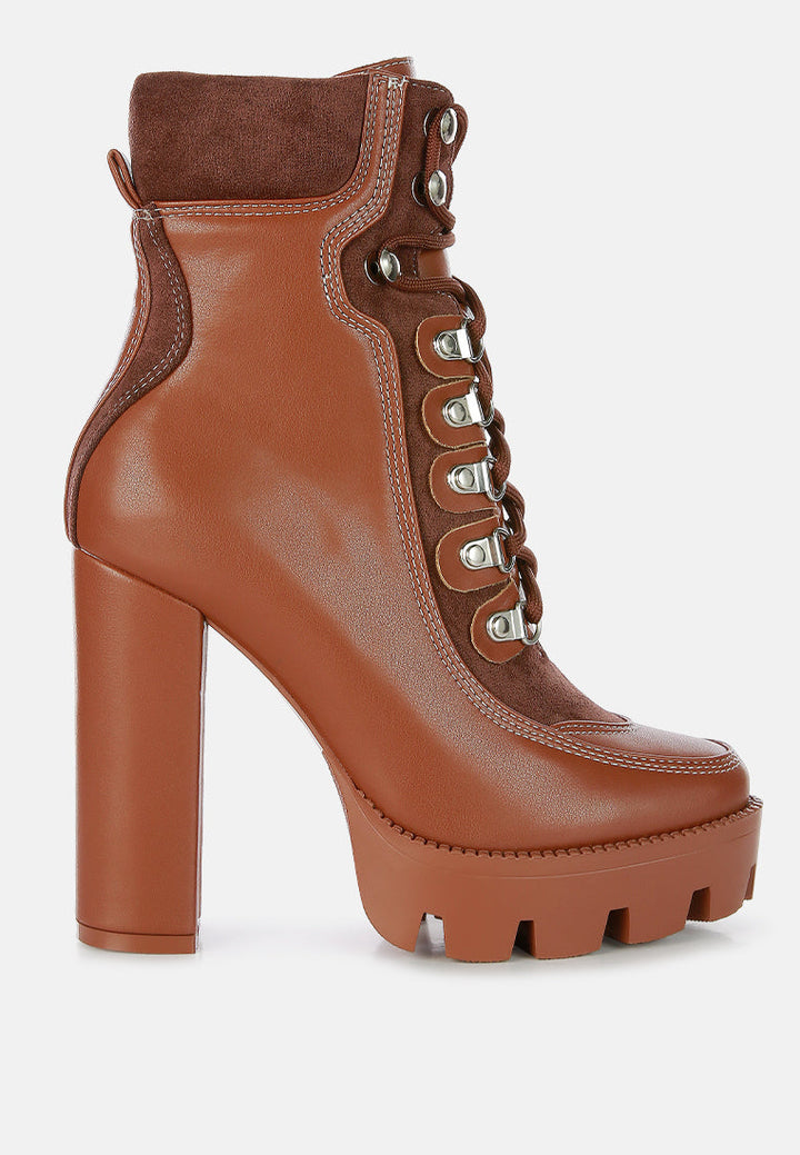 yeti high heel lace up biker boots by ruw#color_tan-brown