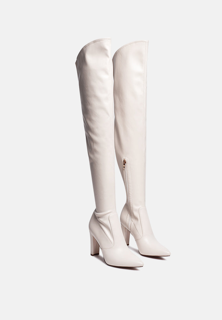 zade thigh high long boots in stretch patent pu by ruw#color_nude