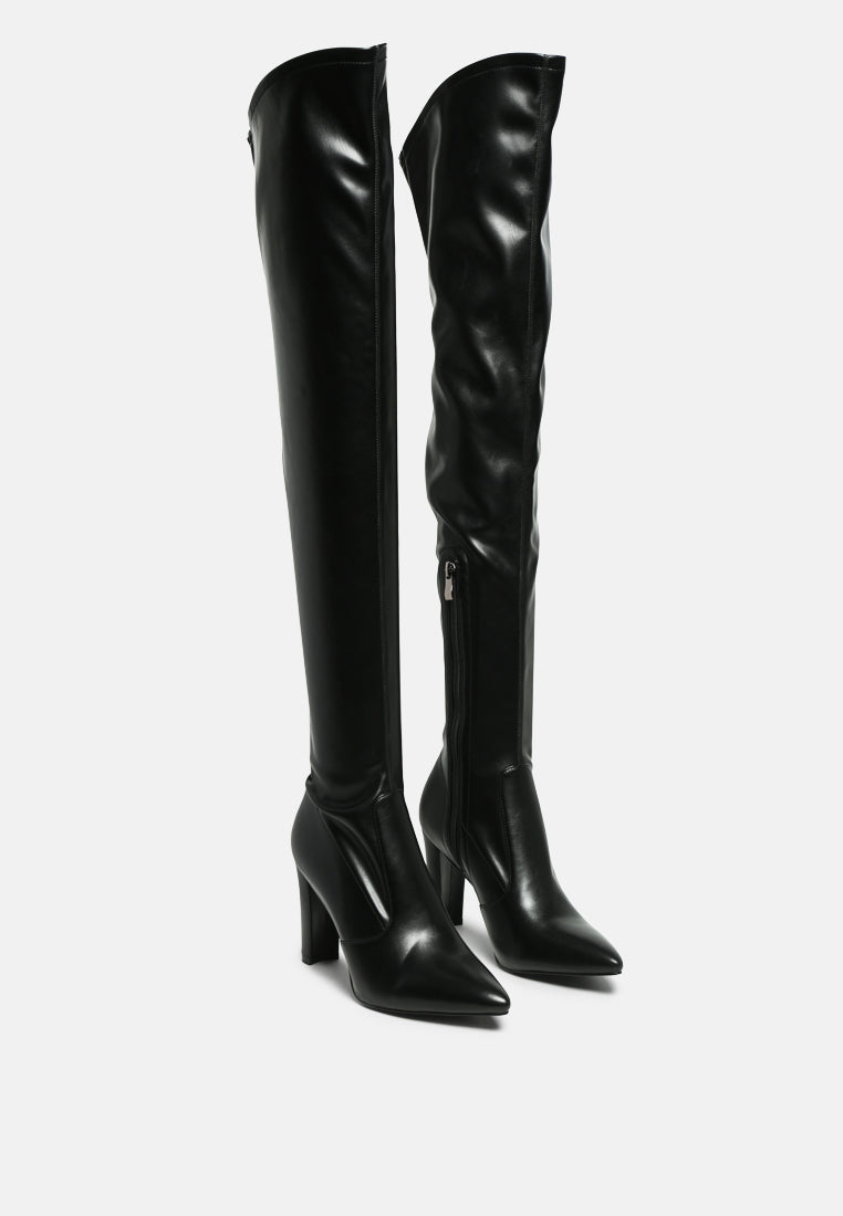 zade thigh high long boots in stretch patent pu by ruw#color_black