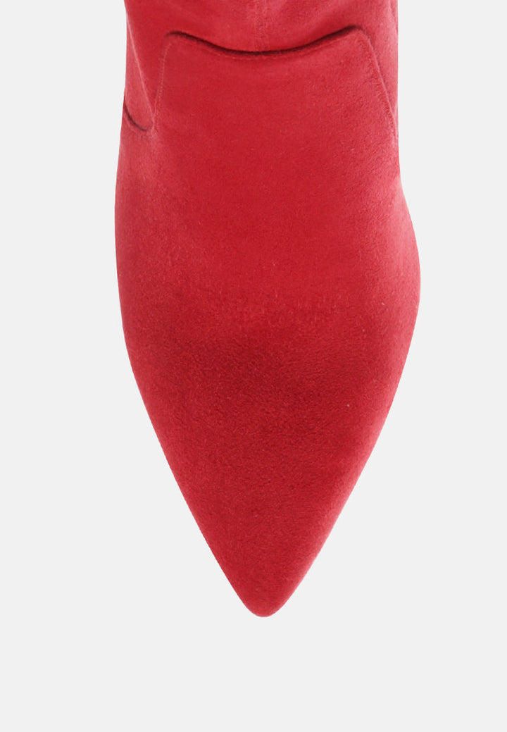 zahara faux suede block heeled boots by ruw#color_red