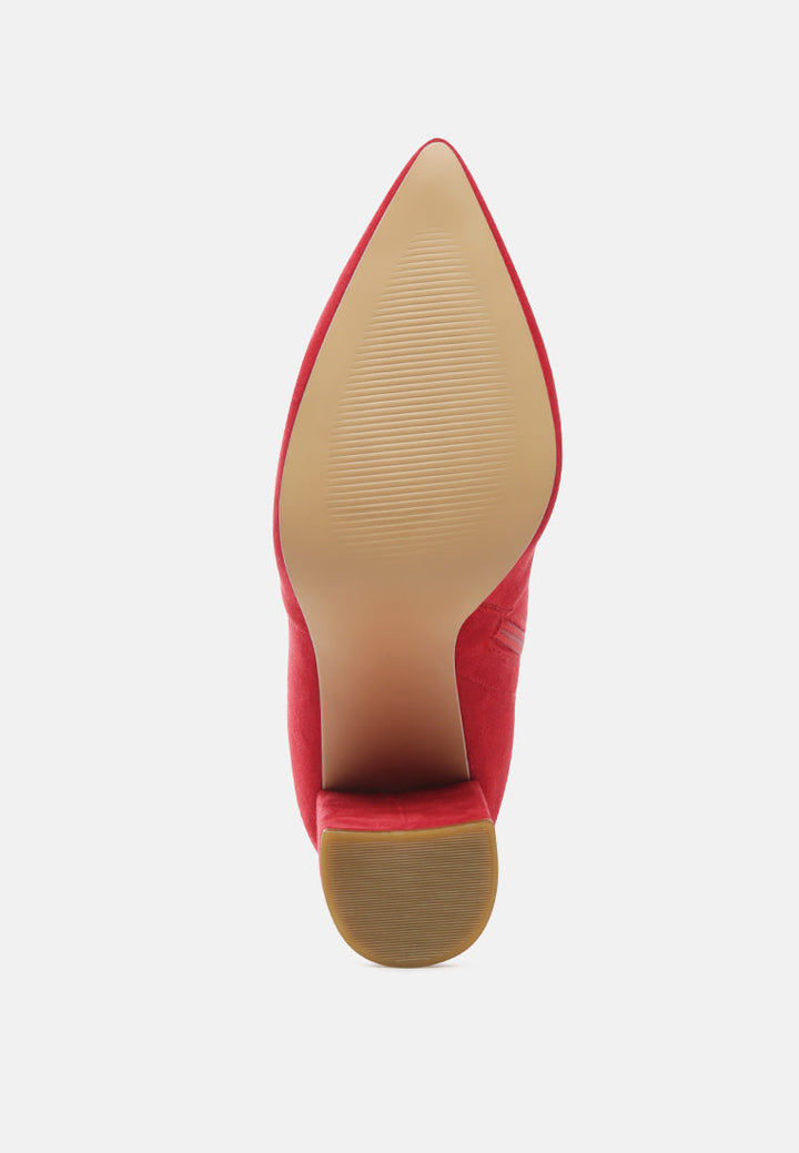 zahara faux suede block heeled boots by ruw#color_red